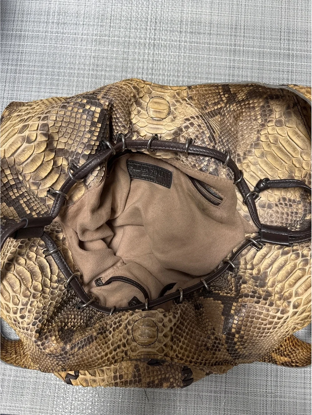 HILIPPA SWEET Python Snakeskin Leather Hobo Tote Bag Brown Tan